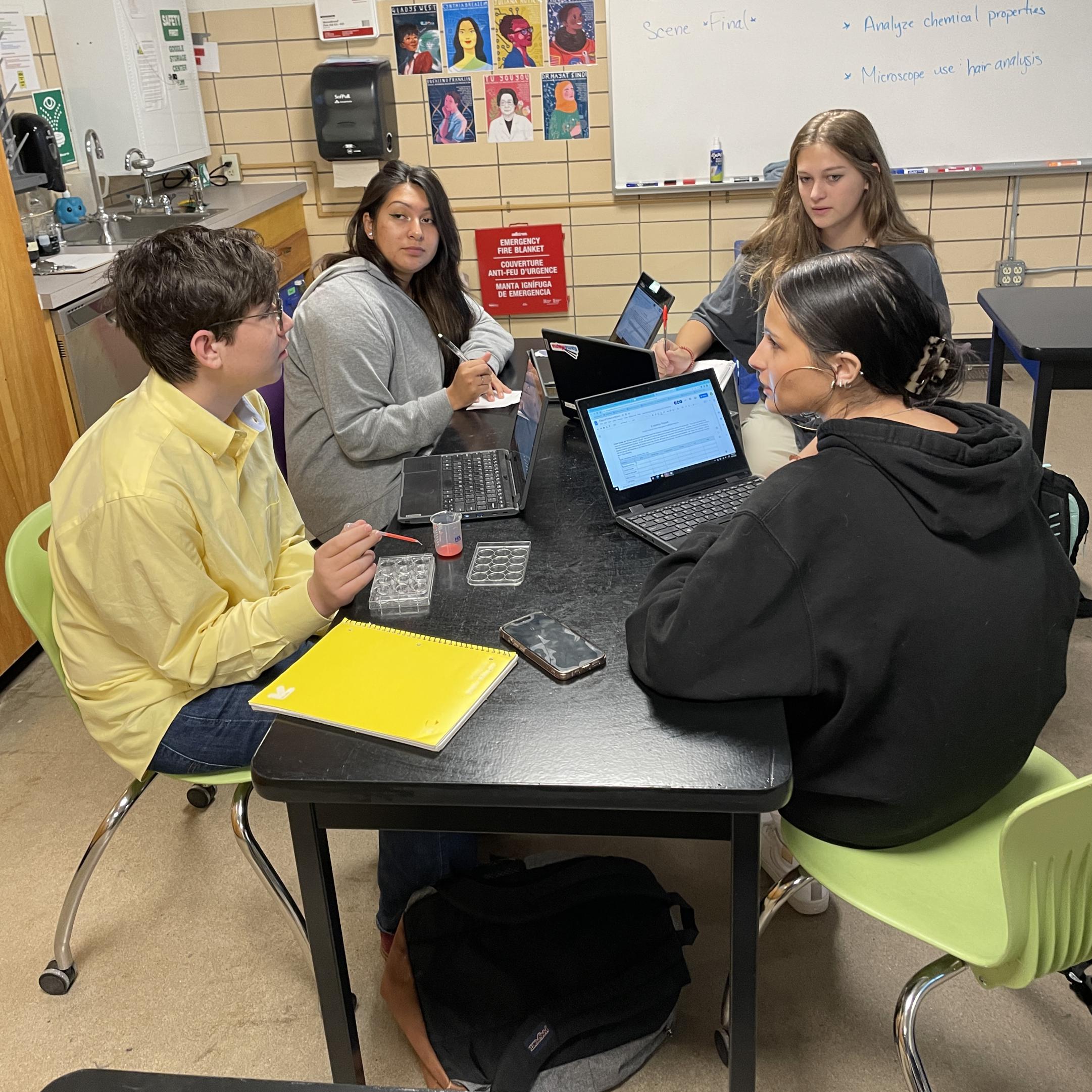 High school students in science class