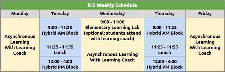 Elementary Weekly Schedule