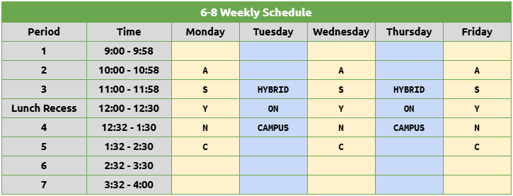 Middle School Weekly Schedule