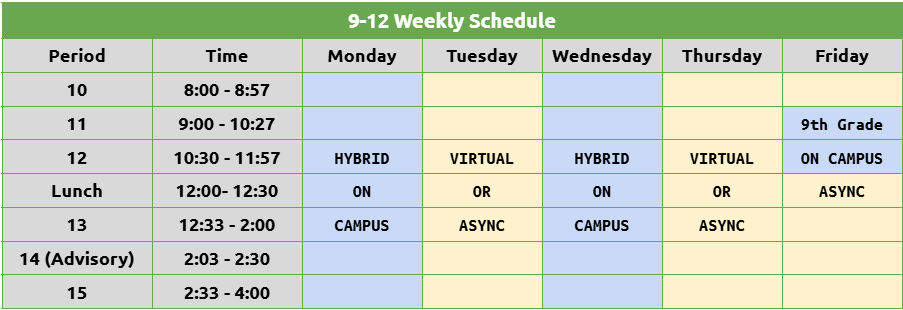 High School Daily Schedule