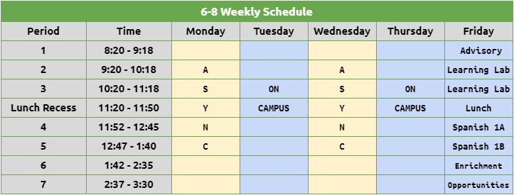 middle school schedule