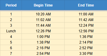 Middle school 2-hour delay schedule