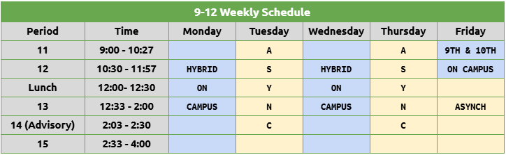 High School Weekly Schedule